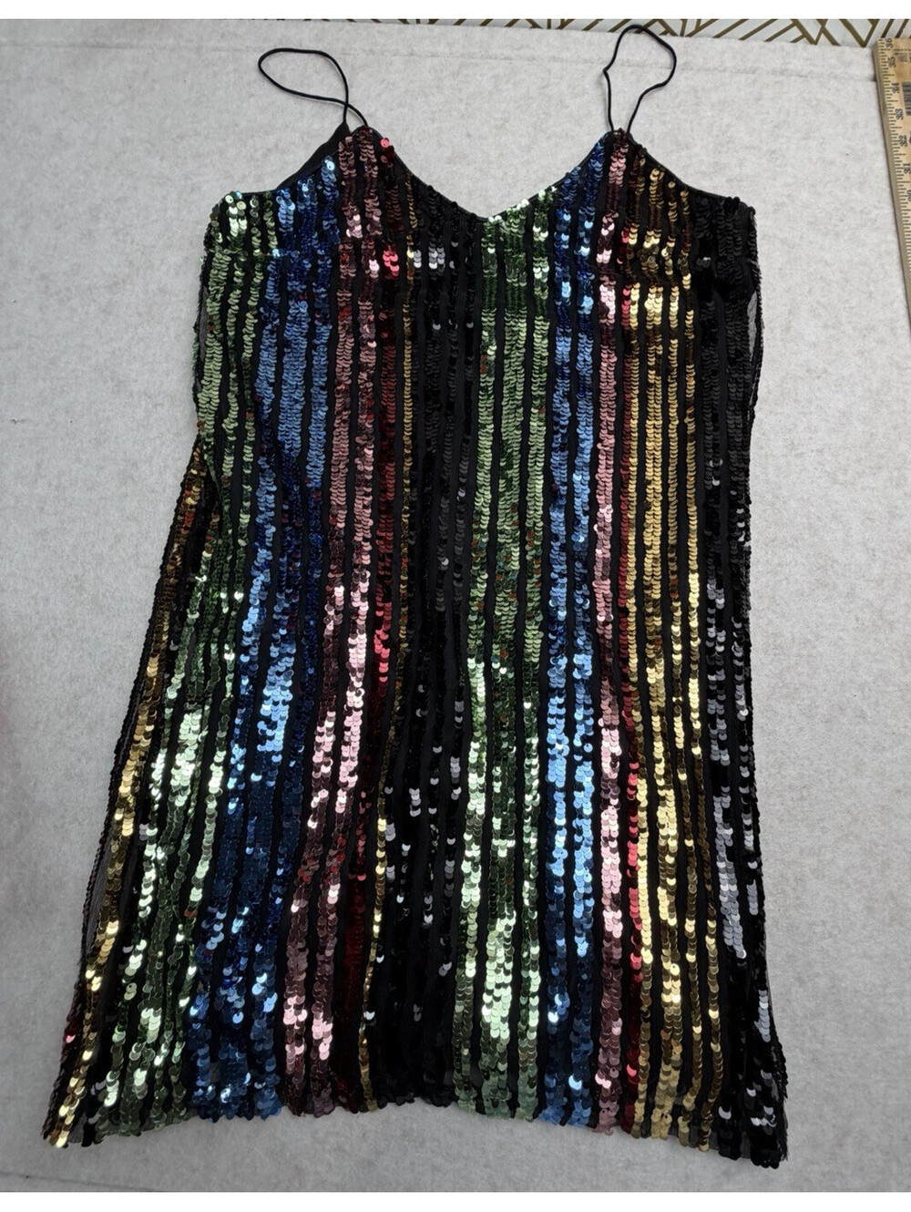 LOB Women's Rainbow Sequin Stripe Mini Dress Sz X1 XS READ Party Festival